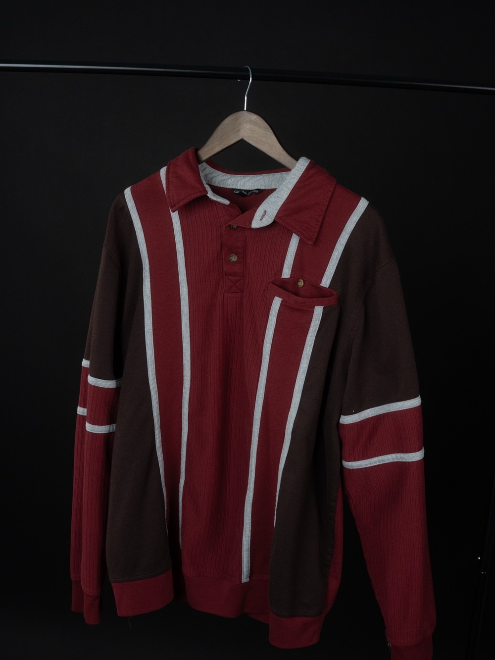 Striped Red & Brown Long-Sleeve Polo Sweatshirt